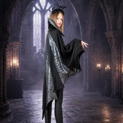 Produktbild von Damenkostüm Fledermaus Cape schwarz-​grau – Poncho mit Flügeln für Halloween & Mottoparty Einheitsgröße