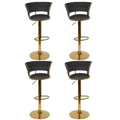 Produktbild von 4er Set Barhocker mit Lehne aus Samt 360° drehbar höhenverstellbar Barstuhl Barhocker Bistrohocker Schwarz