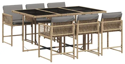 Produktbild von vidaXL 7-tlg. Garten-Essgruppe mit Kissen Beigemischung Poly Rattan