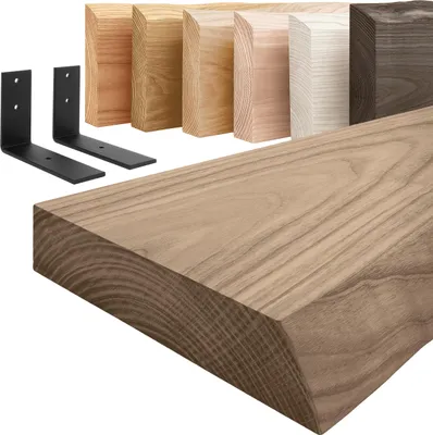 Produktbild von LAMO Manufaktur Wandregal Holz Baumkante | Regal Farbe: Nussbaum | mit schwarzem Basic Regalträger | 60 cm
