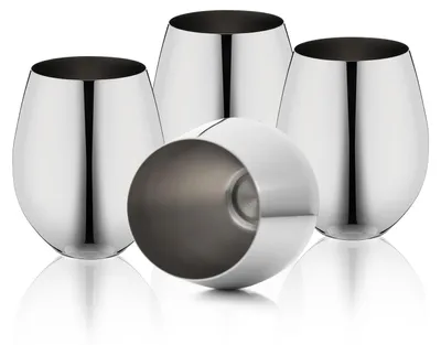 4er-Set Edelstahl-Weingläser, 540 ml, unzerbrechlich, silber