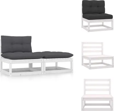 Produktbild von vidaXL 2-tlg. Garten-Lounge-Set mit Kissen Weiß Kiefer Massivholz -  Gartensofaelemente