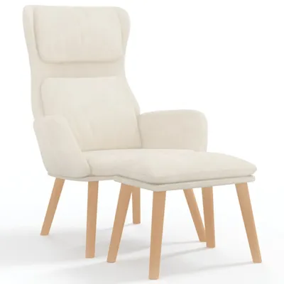 Image de vidaXL Fauteuil relax avec pouf blanc crème velours