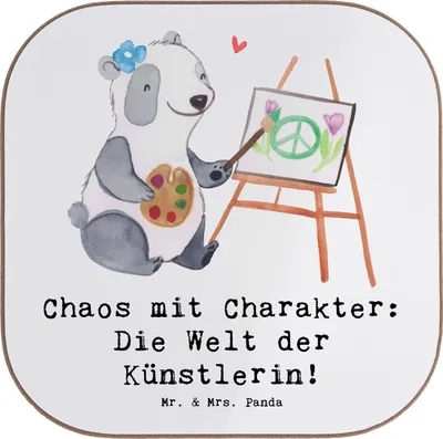 Produktbild von Mr. & Mrs. Panda Tischuntersetzer Künstlerin Chaos - Weiß - Geschenk, Untersetzer für Gläser, Kreativindustrie, Kunstwelt, Berufe, kreative Geschenke, Kreativität, Beruf