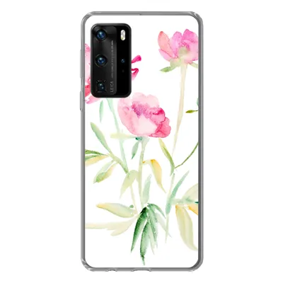 Produktbild von MuchoWow® Handyhülle Schutzhülle Hülle für Huawei P40 Pro Blumen - Aquarell - Rosa Silikon Softcase Handy Hülle - Schutz