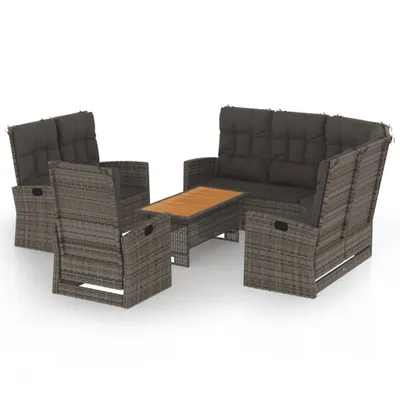 Produktbild von 4-tlg. Garten-Lounge-Set mit Kissen Grau Poly Rattan