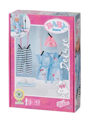 A product box for a BABY born doll accessory set, showing the contents and branding.