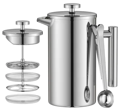 Imagen del producto de Solidchoice - Cafetera de émbolo francesa para 8 tazas - Acero inoxidable con filtro de 3 capas