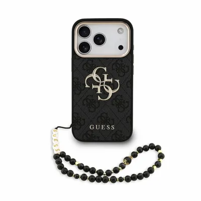 Obrázok produktu pre Puzdro Guess s veľkým logom pre iPhone 18 Pro, umelá koža, sivá farba, s retiazkou