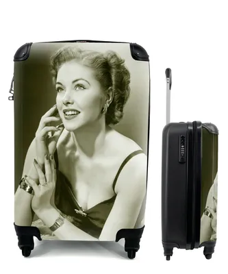 Produktbild von MuchoWow® Koffer Handgepäck Trolley Rollkoffer Kleine Reisekoffer mit 4 Rollen - Porträt einer Frau - Cabin Size < 55x40x23 cm & 55x40x20 cm - Fotokoffer - Kabinenkoffer - Boardgepäck - Reise-Box - Reisekoffer - Reisegepäck - Koffer mit Bild - Trolley für Kinder