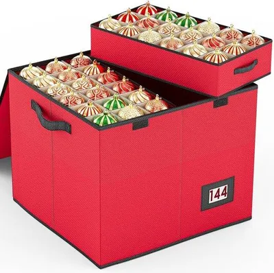 Productafbeelding van Famanu opbergdoos voor kerstballen, kerstsorteerdoos met 144 vakken, grote kerstopbergdoos met deksel voor