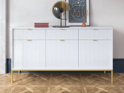 Produktbild von GrainGold Kommode Amber - Kommode mit Schubladen und Türen - Sideboard, TV-Kommode - Kommode Weiß mit Golden Beinen
