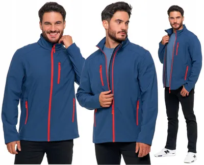 Productafbeelding van Herrenjas - Softshelljas, maat M - winddicht, blauw - overgangsjas