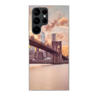 Produktbild von MuchoWow® Handyhülle Schutzhülle Hülle für Samsung Galaxy S22 Ultra Brooklyn Bridge und die New Yorker Skyline bei Sonnenuntergang Silikon Softcase Handy Hülle - Abbildung