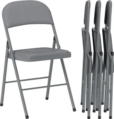 Image de HOMCOM Lot de 4 chaises pliantes chaises de salle à manger portables intérieur avec assises et dossiers rembourrés en velours et cadre en acier, charge jusqu'à 120kg, gris clair