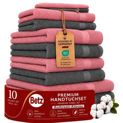 Produktbild von Betz 10-tlg. Handtuch-Set PREMIUM 2 Duschtücher 4 Handtücher 2 Gästetücher 2 Waschhandschuhe Farbe: altrosa und anthrazit