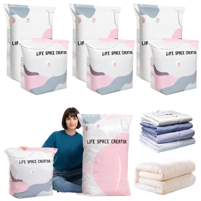 Immagine prodotto di Confezione da 6 sacchetti sottovuoto senza pompa, 3 sacchetti da 50x70x30 cm e 3 sacchetti da 80x100x38 cm, salvaspazio e ermetici