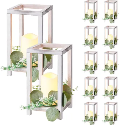 Zdjęcie produktu dla Zestaw Vevor 12 Drewnianych Lampionów Ślubnych Z Led Dekoracyjnych Biały