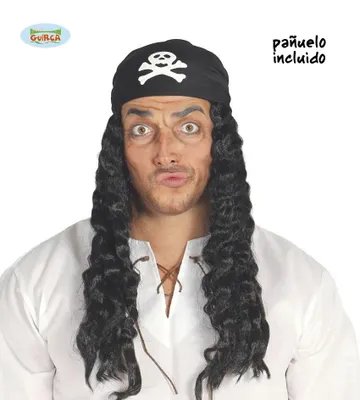 Produktbild von schwarze lange Piraten Perücke mit Kopftuch für Herren