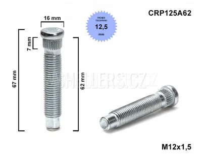 Obrázok produktu pre Skrutka kolesa M12x1,5x62 štvorcový priemer 12,4 mm, CRP124A62