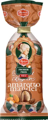 Obrázek produktu pro Reber Amaretto mandlové kuličky 8 kusů z alpské mléčné čokolády sáček 160g