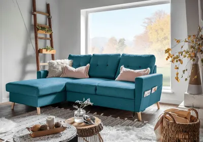 Produktbild von MIUFORM Lars - Ecksofa mit Bettfunktion und Bettkasten - 223x148cm - Türkis - L-Form Links - Schlafsofa Couch