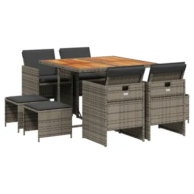 Produktbild von vidaXL 9-tlg. Garten-Essgruppe mit Kissen Grau Poly Rattan