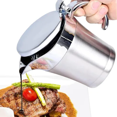 Produktbild von 750ml Thermo-Sauciere mit Klappdeckel, 304 Edelstahl Doppelt Isoliert Saucenkanne Eleganter Soßenkanne Thermosoße Topf für Servieren von Soße Vanillesoße Sahne Soße Heimgebrauch und Dinnerpartys
