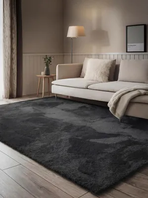 Hochflor-Teppich Soda, Polyester, 200x290 cm, schwarz