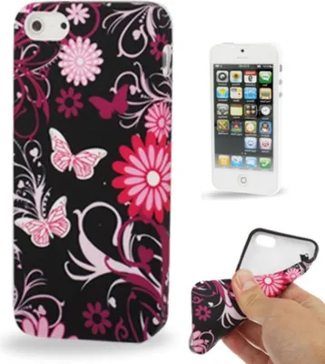Immagine prodotto di Custodia posteriore in TPU per cellulare, compatibile con Apple iPhone SE, con motivo a farfalla, colore rosa