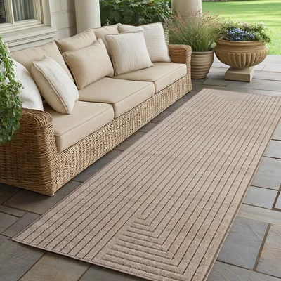 Produktbild von Outdoor Teppich wetterfest, Wohnzimmer, Schlafzimmer, Garten, Balkon, Kurzflor Hoch Tief,Waschbar Teppiche, Größe: 80 x 150 cm, Farbe: Beige-2