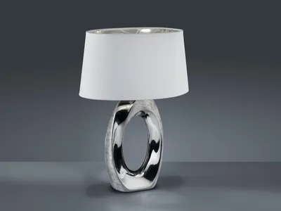 Produktbild von Große LED Tischleuchte 1 flammig Keramikfuß silberfarbig Schirm Weiß Höhe 52cm