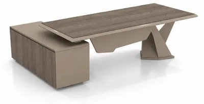 Immagine prodotto di Set da scrivania moderno, in legno e metallo, color beige e noce, design da ufficio