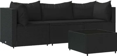 Produktbild von "SALE 2026"Gartenmöbel - Outdoor-Lounge - 4-tlg. Garten-Lounge-Set/Gartensofa-Set - Outdoor-Lounge-Set - mit Kissen Schwarz Poly Rattan - Gartengarnitur - Gartensofas DE1661838