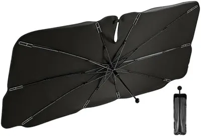 Produktbild von Auto Sonnenschutz Frontscheibe,Windschutzscheibe Sonnenschutz,hitzeschutz Auto,360-Grad-Drehung,Platzsparend faltbar,UV-Schutz Sonnenschirm für die Windschutzscheibe für die meisten Auto（80cm*140cm）
