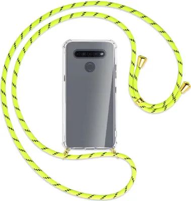 Produktbild von Handykette Backcover-Schutzhülle mit Band (Metall goldfarben) für LG K41S LM-K410 - neongelb