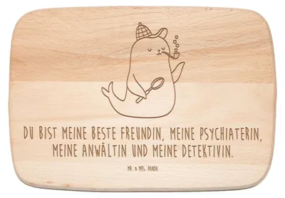 Produktbild von Mr. & Mrs. Panda Frühstücksbrett Robbe Sherlock - Transparent - Geschenk, Frühstücksbrettchen, massivholzbrett, Holzbrett, schneidbrett, Lustige Sprüche, Schneidebrett