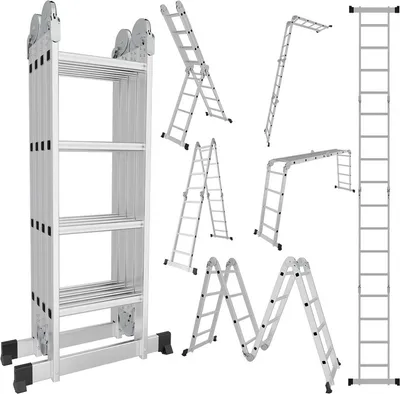Produktbild von Clanmacy Teleskopleiter Alu Leichtgewicht Rutschfester 4x4 Ebene+Rad+Brett Multifunktionsleiter Mehrzweckleiter Ausziehbare Leiter 15 Stufe Stehleiter aus Hochwertigem Aluminium Belastbarkeit 150KG