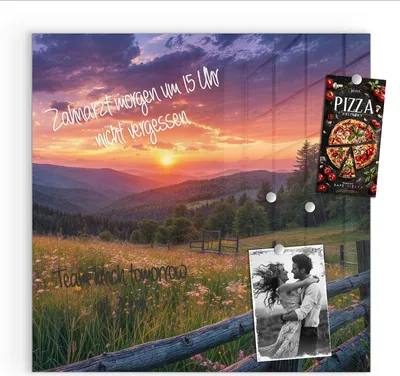Produktbild von Magnettafel 50x50cm Pinnwand Whiteboard beschreibbar - Sonnenuntergang Wiese