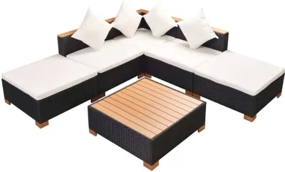 Produktbild von vidaXL 6-tlg. Garten-Lounge-Set mit Auflagen Poly Rattan Schwarz