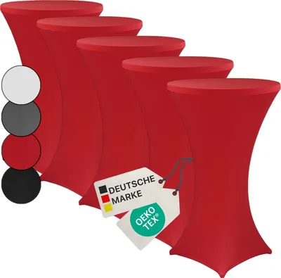 Produktbild von NYVI Stehtischhusse NYVIGala Rot Ø 70-75 cm - 5er Set - Elastische Premium Stretchhussen für gängige Bistrotische & Stehtische - Dehnbarer Tischüberzug
