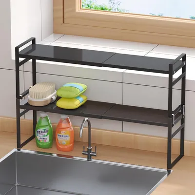 Obrázok produktu pre Organizér do kuchynskej skrinky, 2-dielna sada, čierna, výsuvný, rozmer 35-60 cm