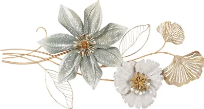 Produktbild von BELIANI Wanddekoration Gold und Grün Eisen Blumen Einteilig Handgemacht Modern Wandobjekt Wanddeko für Schlafzimmer Wohnzimmer Flur Küche Esszimmer