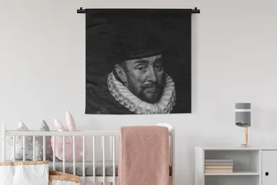 Produktbild von MuchoWow® Wandteppich Wandbehang Porträt von Wilhelm I. - Adriaen Thomasz - Schwarz und Weiß 90x90 cm Tapisserie Dekoration Wandtuch - Wandaufhänger