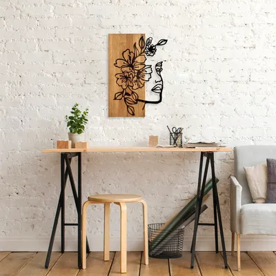 Image de Wallity, Woman- SKL2453, couleur noyer,noir, autres décorations pour la maison, 41 x 58 cm, 100% bois (épaisseur : 3 cm) / métal (épaisseur : 1