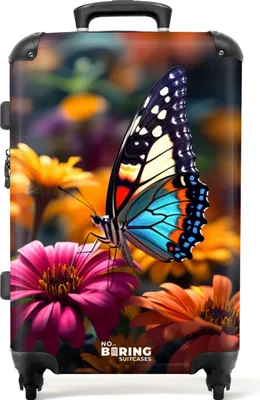 Produktbild von NoBoringSuitcases.com® Großer Koffer - Schmetterling auf bunten Blumen - Kombinationsschloss TSA - Hartschalen Trolley 4 Rollen - 72 liter - Reisekoffer - 66 cmKoffer Mittelgroß 67x43x25 cm, 72L,