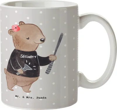 Produktbild von Mr. & Mrs. Panda Teetasse Sicherheitsdienstmitarbeiterin Herz - Grau Pastell - Geschenk, schöne tasse, Kaffeetasse, kaffeebecher bedruckt, mit Spruch