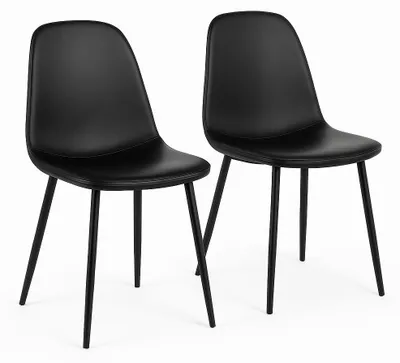 Productafbeelding van Eetkamerstoelen Stockholm, set van 2 – Vintage-look en zwart stalen frame. Kleur: Kunstleer, zwart; zwarte poten