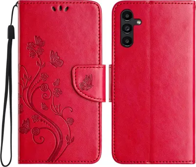 Produktbild von Mobigear Flowers  Samsung Galaxy A56 Hülle Klapphülle Geldbörse - Rot