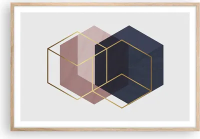 Produktbild von Gerahmtes Poster - Rahmen in heller Eiche - Sechsecke Modern Gold - 91,5x61 cm - Wand Bild - Wanddeko - Wandbilder - Kunstposter - Wandposter - Bilderrahmen - Bilder - Kunstdruck - P2NAA91x61-4691